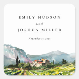 Rustic Winery liggande Bröllop Fyrkantigt Klistermärke