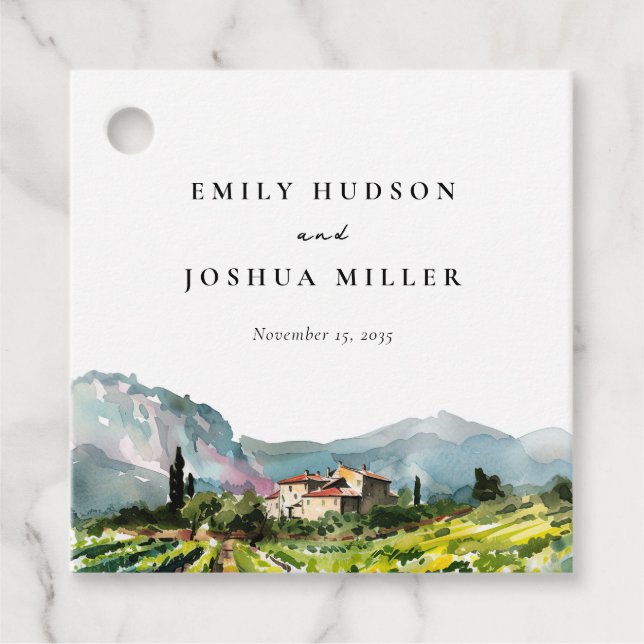 Rustic Winery liggande Bröllop Gåvor Etiketter (Framsida)