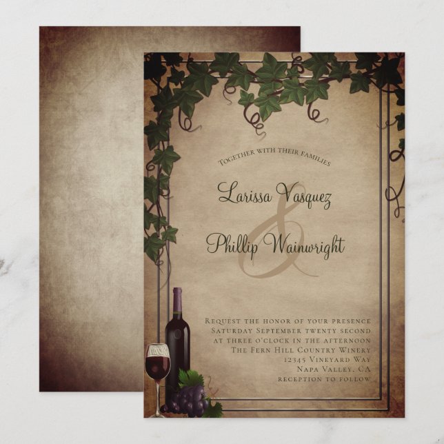 Rustic Winery Vineyard Wedding bjudande Inbjudningar (Fram/baksida)