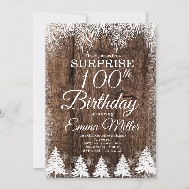 Rustic Winter 100:e Födelsedagsfesten Inbjudningar (Framsida)