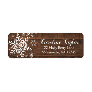 Rustic Winter Address Label Snöflingor på Wood Returadress Etikett