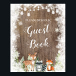 Rustic Winter Animals Woodland Baby Guest Bok Poster<br><div class="desc">Rustic Winter Animals Woodland Baby Guest Bok</div>