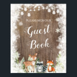 Rustic Winter Animals Woodland Baby Guest Bok Poster<br><div class="desc">Rustic Winter Animals Woodland Baby Guest Bok</div>