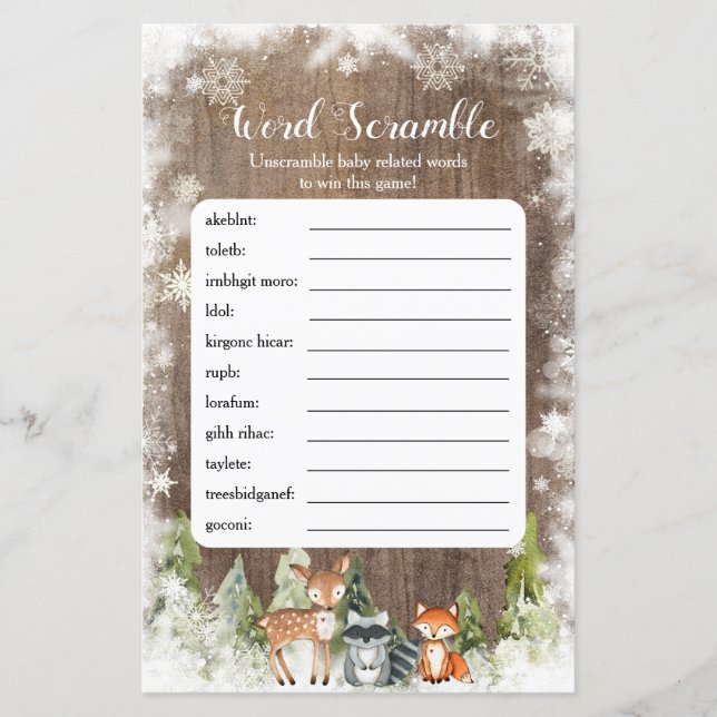 Rustic Winter Animals Woodland Baby Ord Scramble (Framsida)