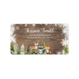 Rustic Winter Animals Woodland Birthday Adress Adressetikett