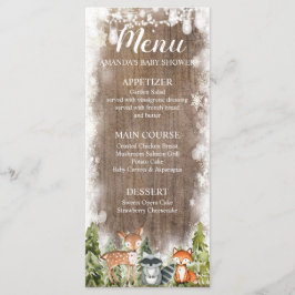 Rustic Winter Animals Woodland Birthday Menu Meny