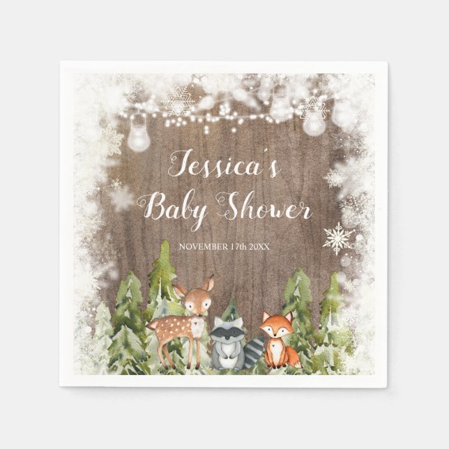 Rustic Winter Animals Woodland Birthday Papper Pappersservett (Framsidan)