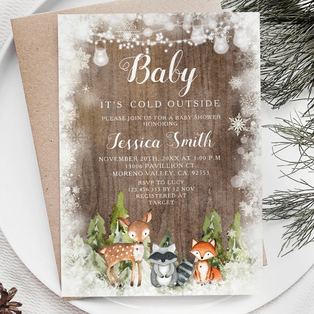 Rustic Winter Animals Woodland Boy Shower Inbjudningar (Skapare uppladdad)