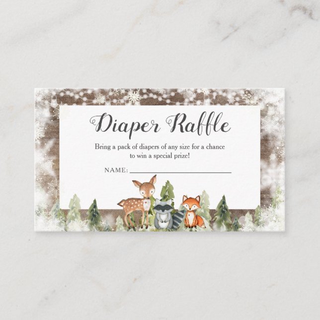 Rustic Winter Animals Woodland Diaper Raffle Tilläggskort (Framsida)