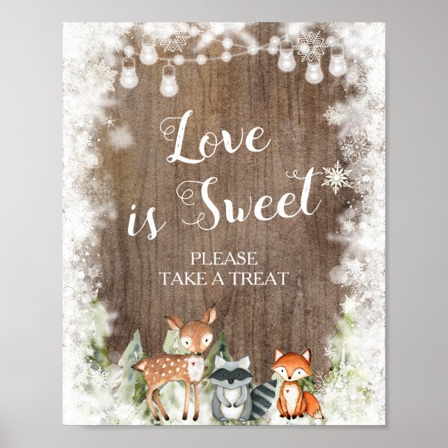 Rustic Winter Animals Woodland Kärlek är Sweet Bab Poster (Framsidan)