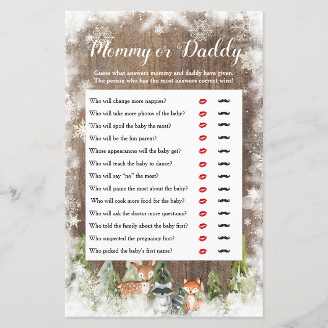 Rustic Winter Animals Woodland Mamma eller pappa G (Framsida)