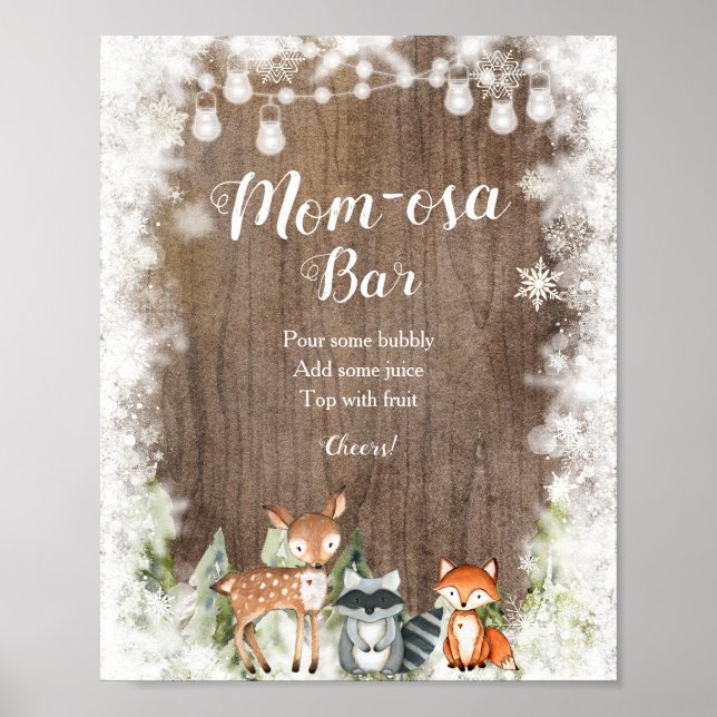 Rustic Winter Animals Woodland Mamma-osa Pub Poster (Framsidan)