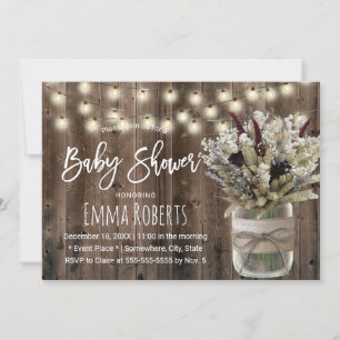 Rustic Winter Baby Shower Blommigt Burk String Lju Inbjudningar
