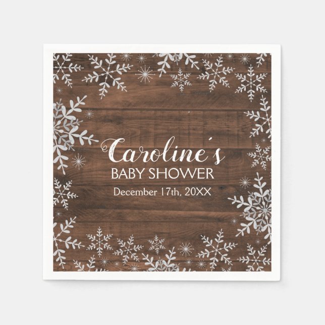 Rustic Winter Baby Shower Glitter Snöflingor Pappersservett (Framsidan)