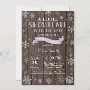 Rustic Winter Baby Shower Lila Snowflake Inbjudningar