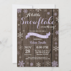 Rustic Winter Baby Shower Lila White Snowflake Inbjudningar
