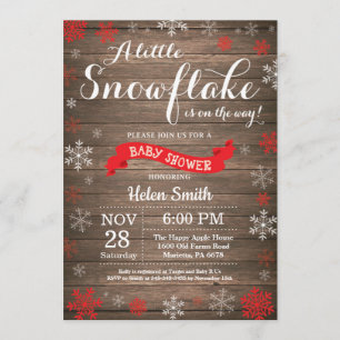 Rustic Winter Baby Shower Red White Snowflake Inbjudningar