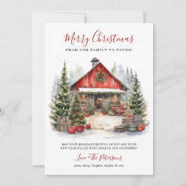 Rustic Winter Barn jul Julkort