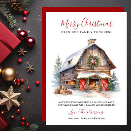 Rustic Winter Barn jul Julkort