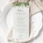 Rustic Winter Berries Gräs Cone Greenery Bröllop Meny<br><div class="desc">Vackert bröllop-menykort med handmålade botaniska vattenfärgbilder av vintergrön,  gräs och grisen grenar,  koner och häckbär. Valet av perfekt för vinter eller jul helgdag kallat bröllop.</div>