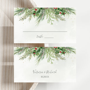 Rustic Winter Berries Gräs Cone Greenery Bröllop Placeringskort