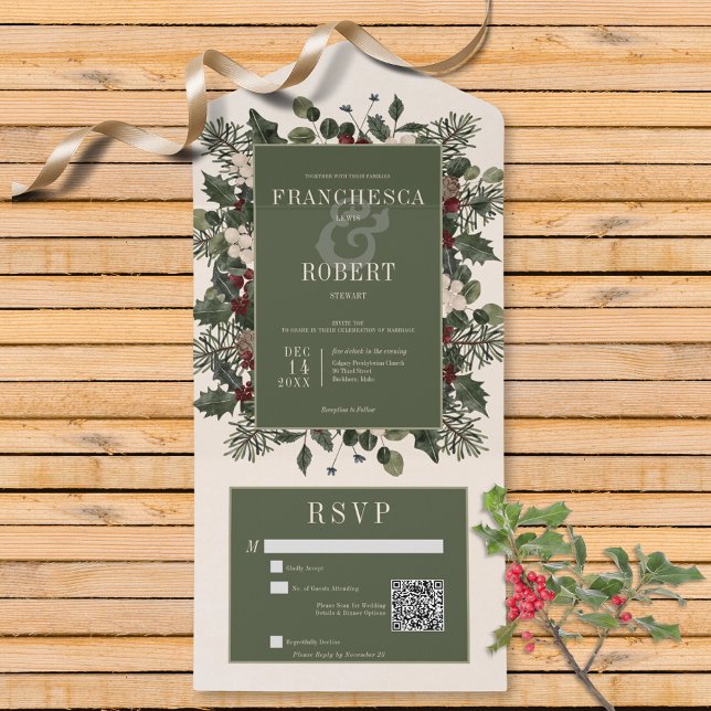 Rustic Winter Berries & Gräs Cream QR-kod (Also available without a QR code; with or without dinner selection options.)