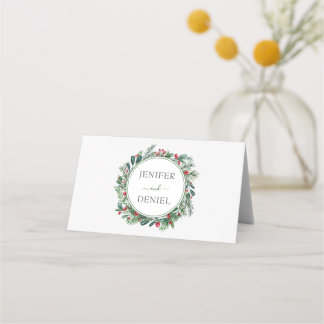 Rustic Winter Berry Gräs Greenery Bröllop Placeringskort