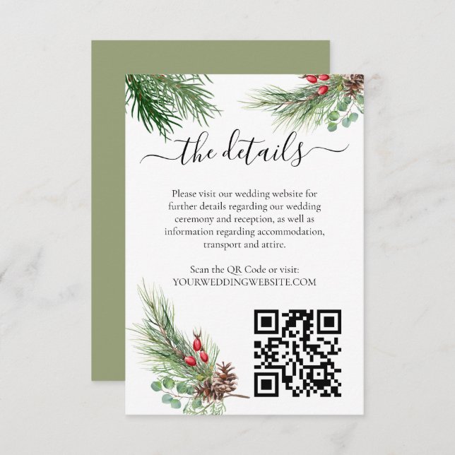 Rustic Winter Berry Gräs Greenery Bröllop Tilläggskort (Fram/baksida)