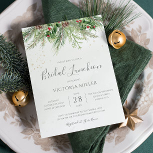 Rustic Winter Berry Gräs Greenery Möhippa Luncheon Inbjudningar