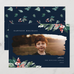 Rustic Winter Berry Greenery Photo Helgdag Card Julkort