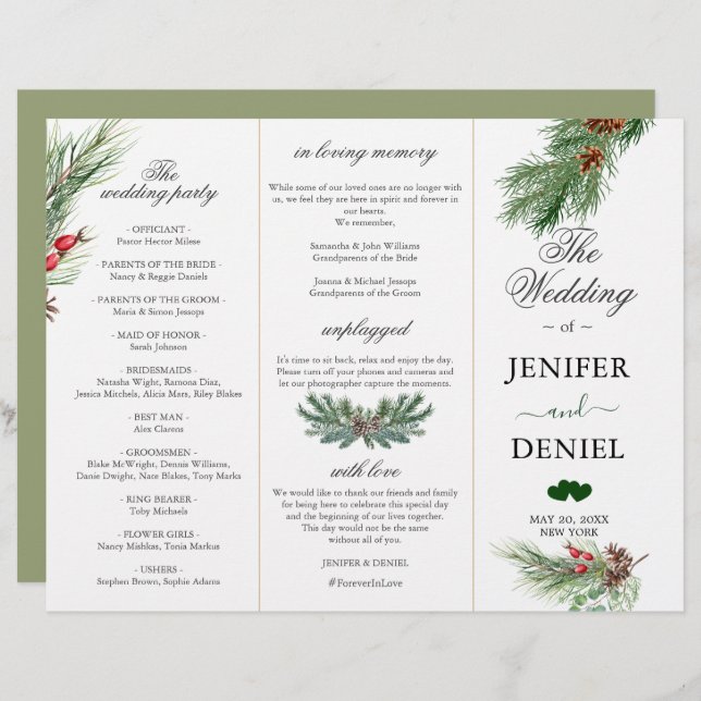 Rustic Winter Berry Pine Greenery Wedding (Fram/baksida)