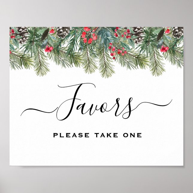 Rustic Winter Berry Pine Greenery Wedding Poster (Framsidan)