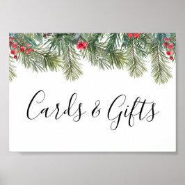 Rustic Winter Berry Pine Greenery Wedding Poster