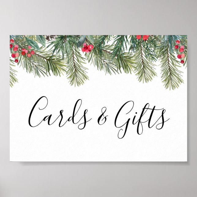 Rustic Winter Berry Pine Greenery Wedding Poster (Framsidan)