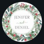 Rustic Winter Berry Pine Greenery Wedding Runt Klistermärke<br><div class="desc">Rustic Winter Berry Pine Greenery Wedding, minimalist style which can be easily updated with your Photo and text. If you need any help personalizing this product,  please contact me using the message button below and I will be happy to help.</div>