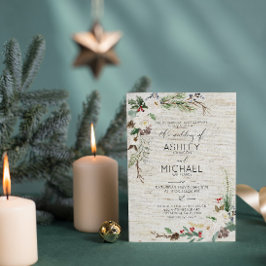 Rustic Winter Birch Calligraphy Botanical Bröllop Inbjudningar