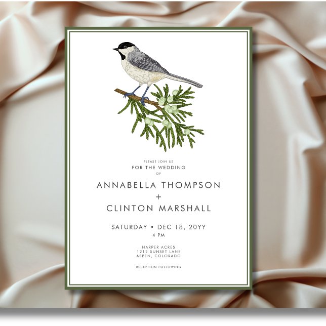 Rustic Winter Bird & Gräs Spray Bröllop Inbjudningar (Rustic Winter Bird & Pine Spray Wedding Invitation)