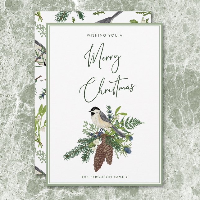 Rustic Winter Bird & Gräs Spray-jul Julkort (Rustic Winter Bird & Pine Spray Christmas Holiday Card)