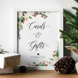 Rustic Winter Blommigt Berries-kort och presentkor Poster