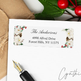 Rustic Winter Blommigt Berry Helgdag Returadress Returadress Etikett