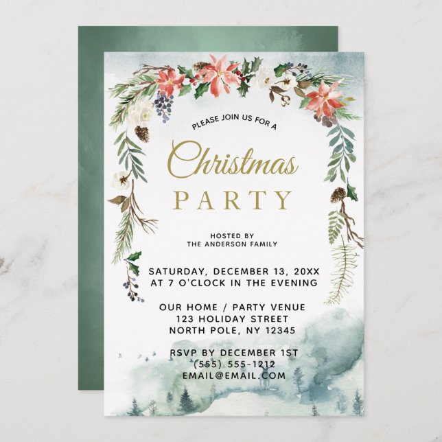 Rustic Winter Blommigt Forest jul Party Inbjudningar (Fram/baksida)