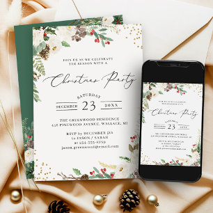 Rustic Winter Blommigt Holly Berries jul Party Inbjudningar