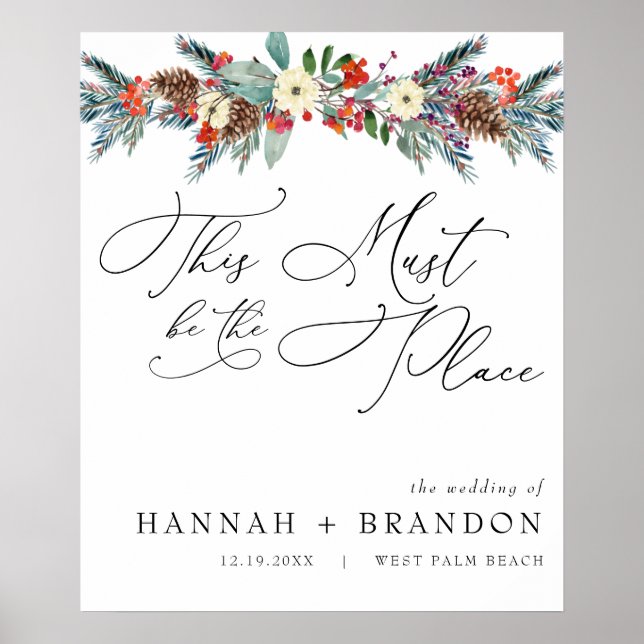 Rustic Winter Blommigt | Modern Bröllop Välkommen Poster (Framsidan)