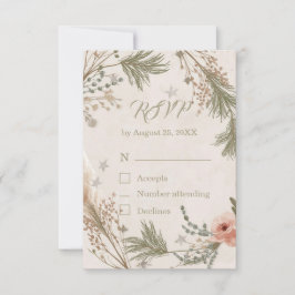 Rustic Winter Boho RSVP Card with Pine Branches Tack Kort