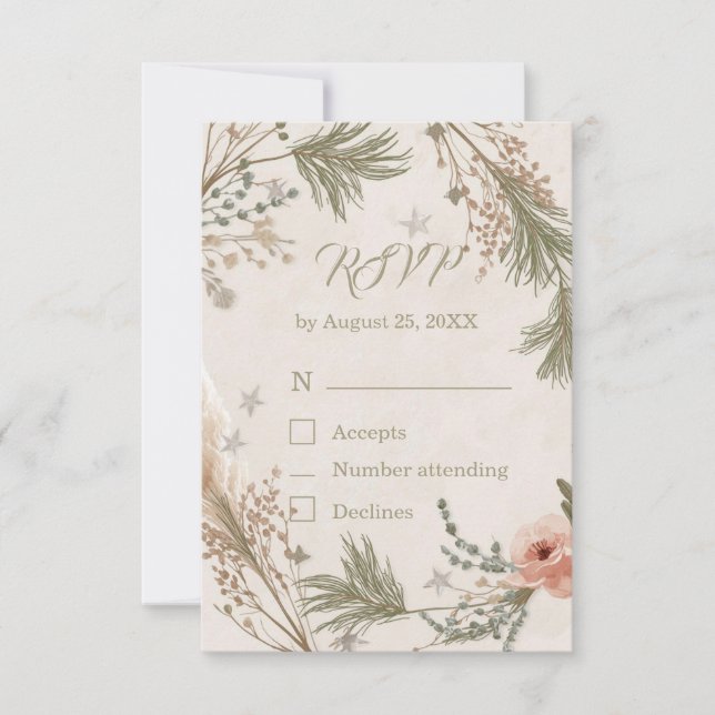 Rustic Winter Boho RSVP Card with Pine Branches Tack Kort (Framsida)
