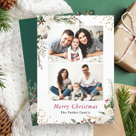 Rustic Winter Botanical Blommigt 2 Foton jul Julkort