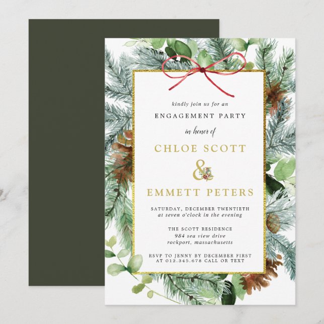 Rustic Winter Botanical Gräs Förlovningsfest Inbjudningar (Fram/baksida)