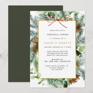 Rustic Winter Botanical Gräs Rehearsal Dinner Inbjudningar