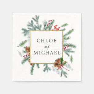 Rustic Winter Botanical Greenery Red Bow Bröllop Pappersservett