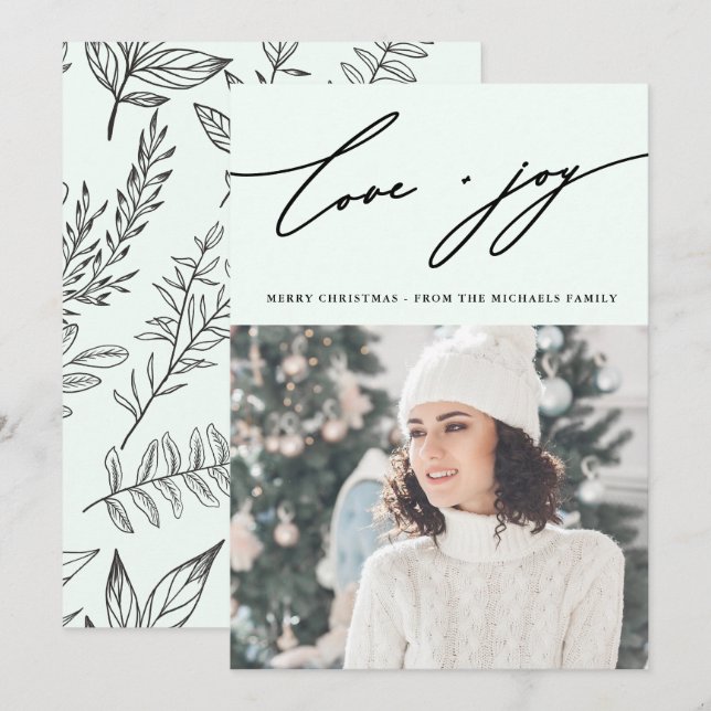 Rustic Winter Botanical med Photo Helgdag Grönt Inbjudningar (Fram/baksida)